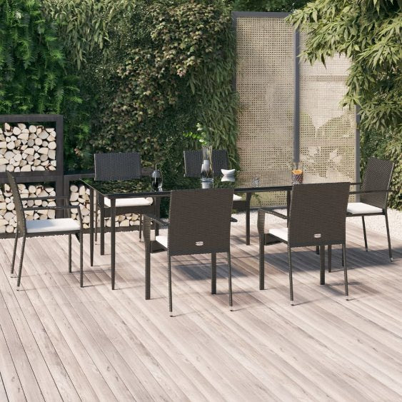 vidaXL 3-tlg. Garten-Essgruppe mit Kissen Schwarz Poly Rattan