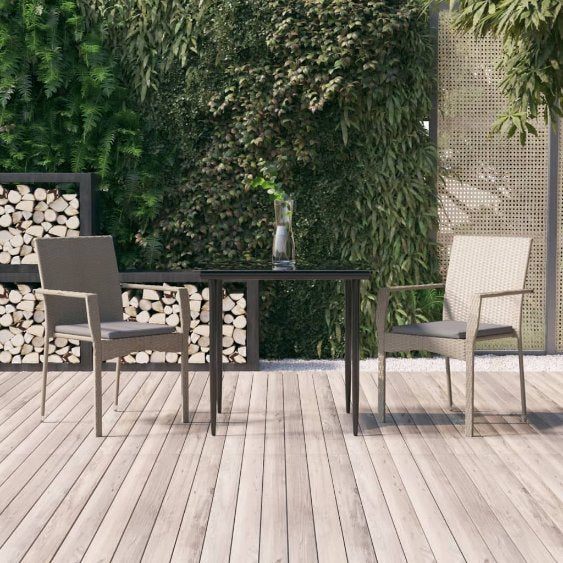 vidaXL 3-tlg. Garten-Essgruppe mit Kissen Schwarz Poly Rattan