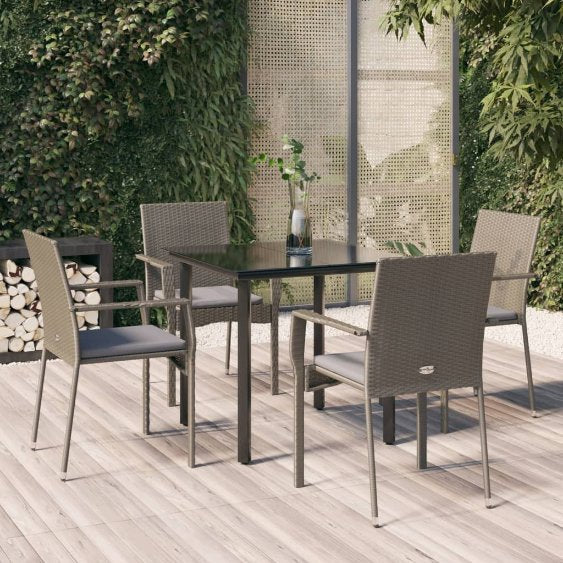 vidaXL 3-tlg. Garten-Essgruppe mit Kissen Schwarz Poly Rattan