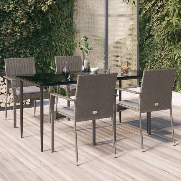 vidaXL 3-tlg. Garten-Essgruppe mit Kissen Schwarz Poly Rattan