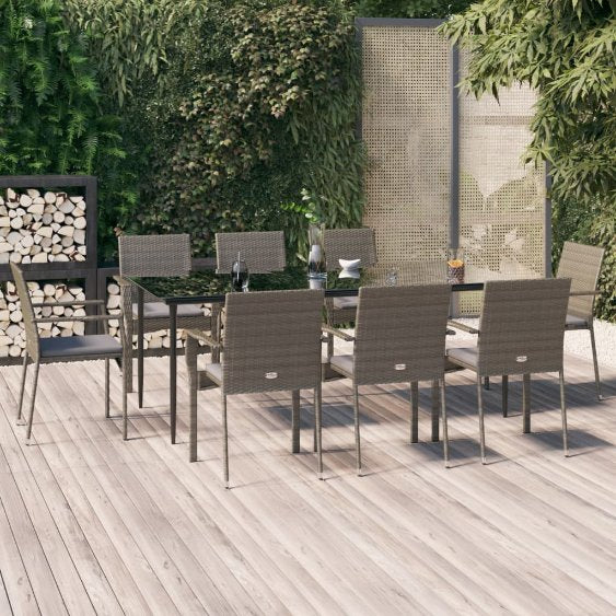 vidaXL 3-tlg. Garten-Essgruppe mit Kissen Schwarz Poly Rattan