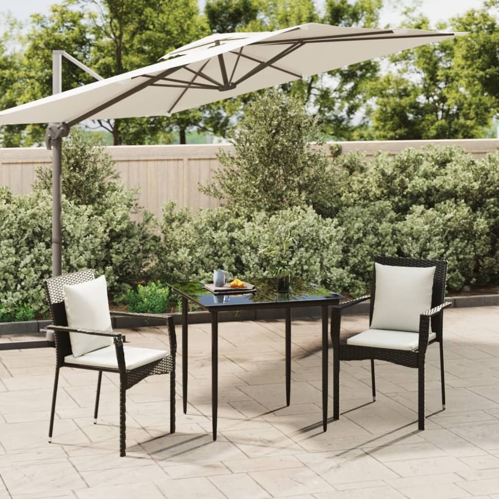 vidaXL 3-tlg. Garten-Essgruppe mit Kissen Schwarz Poly Rattan