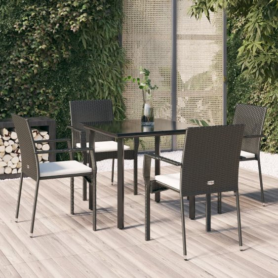 vidaXL 3-tlg. Garten-Essgruppe mit Kissen Schwarz Poly Rattan