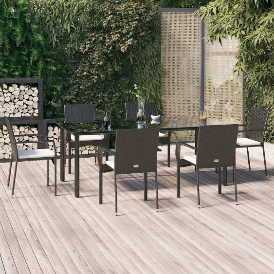 vidaXL 3-tlg. Garten-Essgruppe mit Kissen Schwarz Poly Rattan
