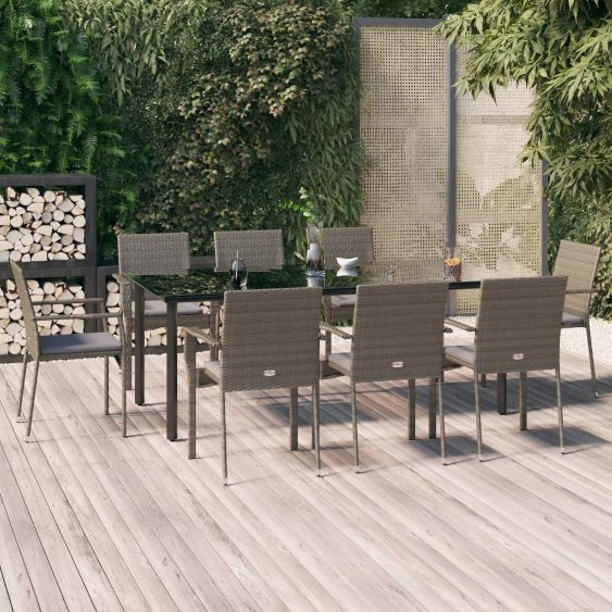 vidaXL 3-tlg. Garten-Essgruppe mit Kissen Schwarz Poly Rattan