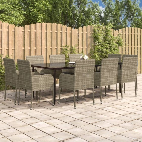 vidaXL 3-tlg. Garten-Essgruppe mit Kissen Schwarz Poly Rattan