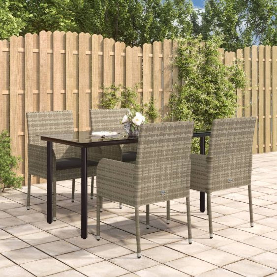 vidaXL 3-tlg. Garten-Essgruppe mit Kissen Schwarz Poly Rattan