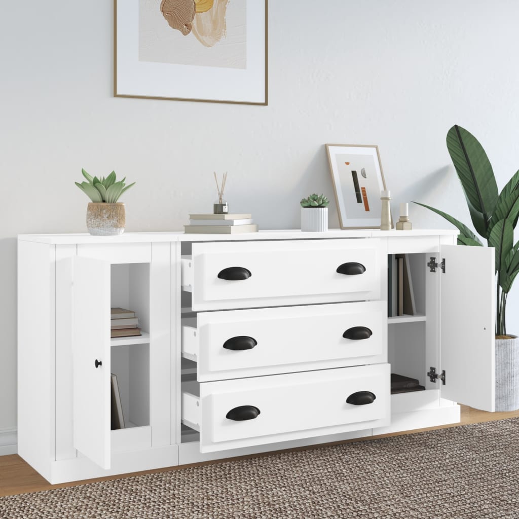 vidaXL Sideboards 3 Stk. Weiß Holzwerkstoff