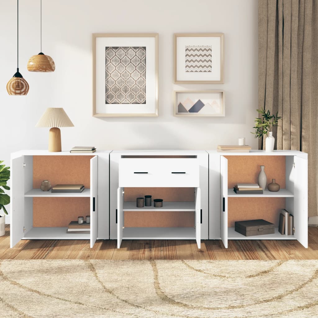 vidaXL Sideboards 3 Stk. Weiß Holzwerkstoff