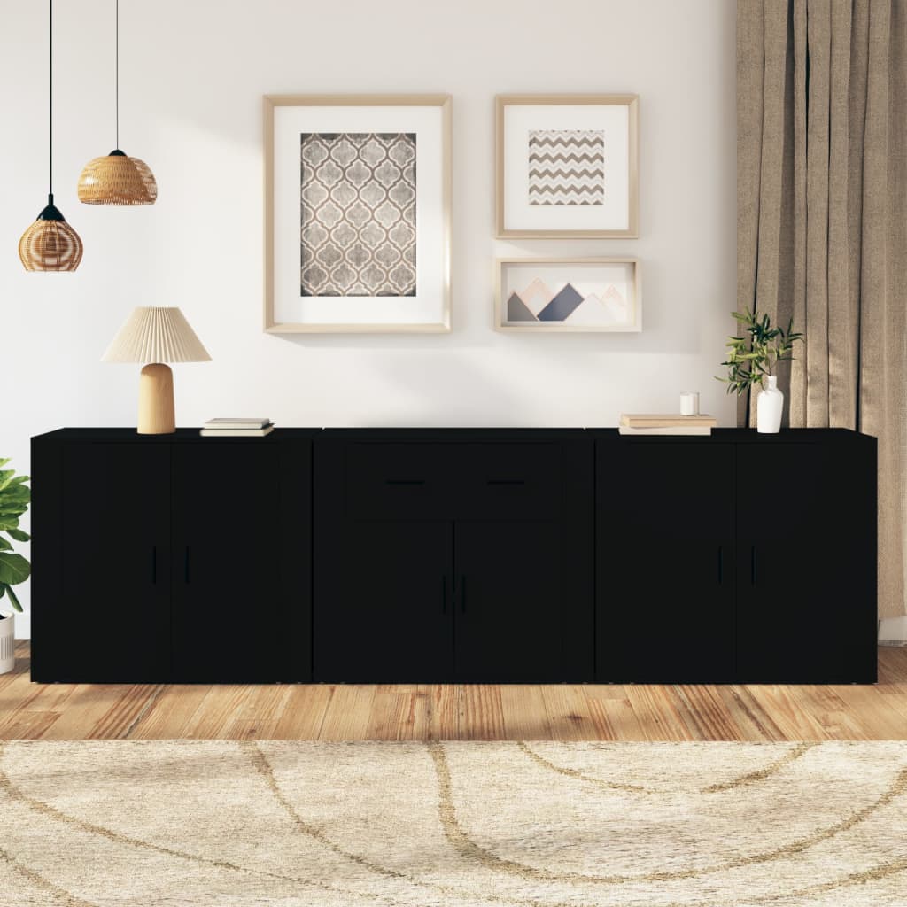 vidaXL Sideboards 3 Stk. Weiß Holzwerkstoff