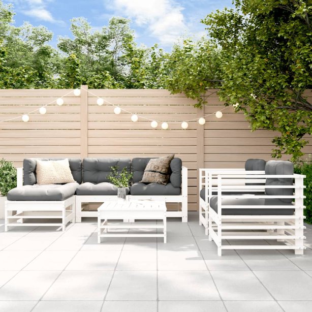 vidaXL 7-tlg. Garten-Lounge-Set mit Kissen Massivholz