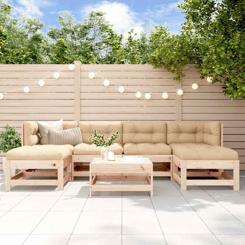 vidaXL 7-tlg. Garten-Lounge-Set mit Kissen Massivholz