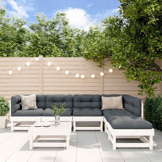 vidaXL 7-tlg. Garten-Lounge-Set mit Kissen Massivholz