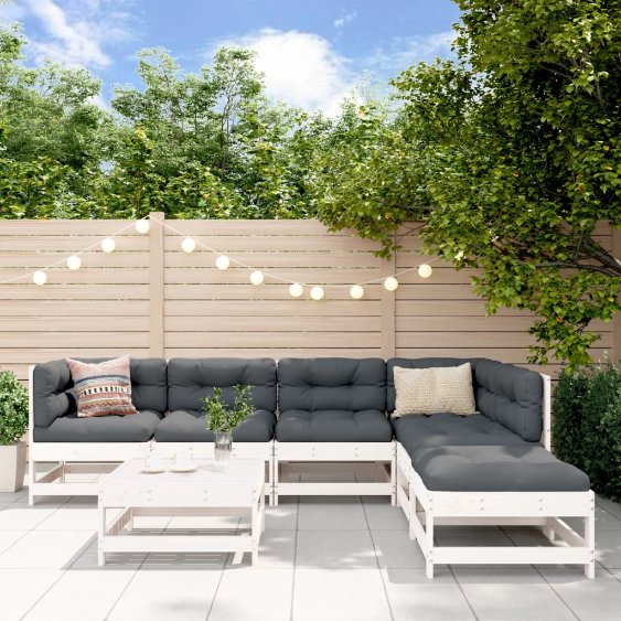 vidaXL 7-tlg. Garten-Lounge-Set mit Kissen Massivholz