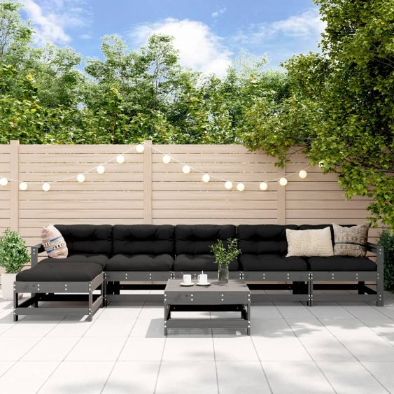 vidaXL 7-tlg. Garten-Lounge-Set mit Kissen Massivholz