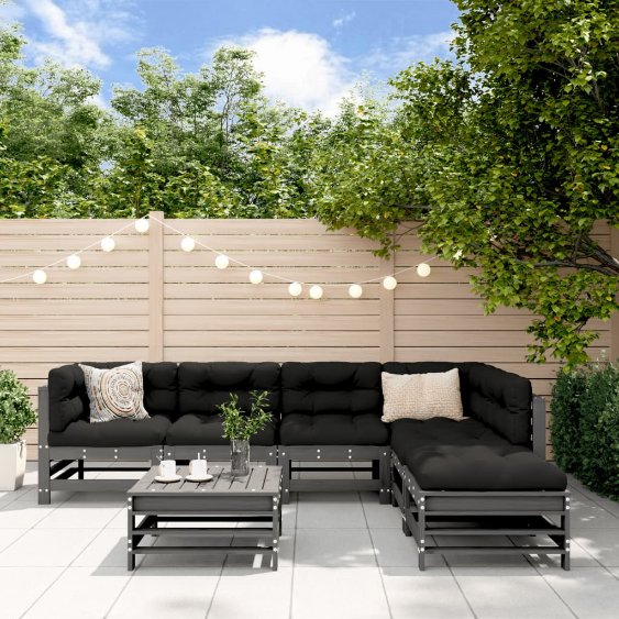 vidaXL 7-tlg. Garten-Lounge-Set mit Kissen Massivholz