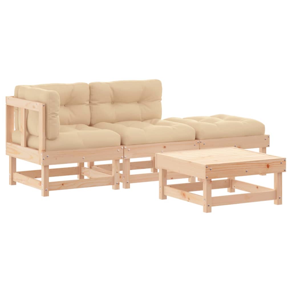 vidaXL 4-tlg. Garten-Lounge-Set mit Kissen Massivholz