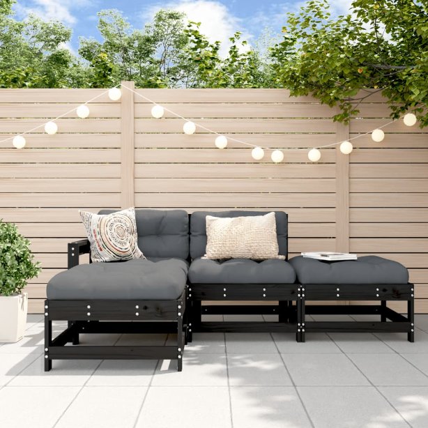 vidaXL 4-tlg. Garten-Lounge-Set mit Kissen Massivholz