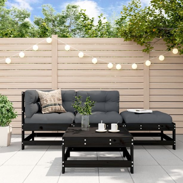 vidaXL 4-tlg. Garten-Lounge-Set mit Kissen Massivholz