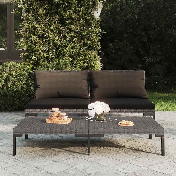 vidaXL Gartensofa mit Kissen Halbrundes Poly Rattan