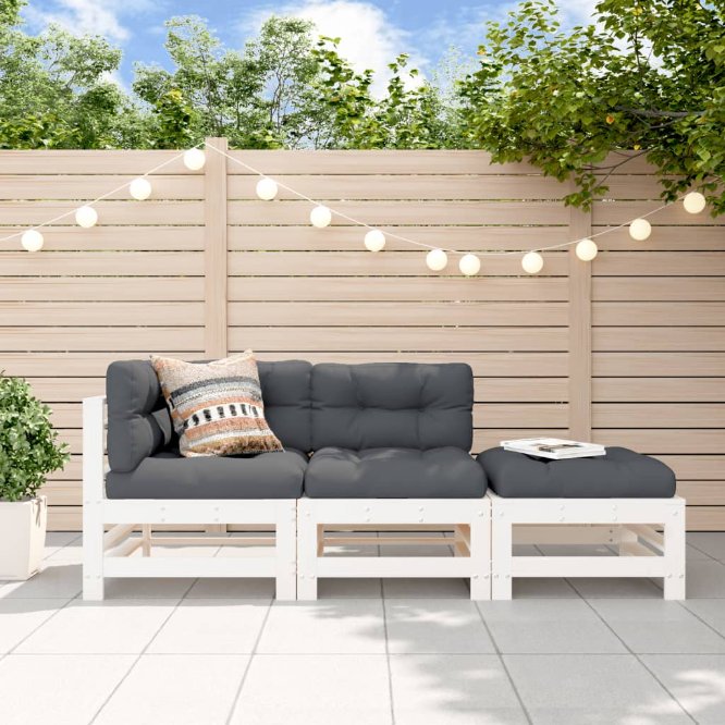 vidaXL 3-tlg. Garten-Lounge-Set mit Kissen Massivholz