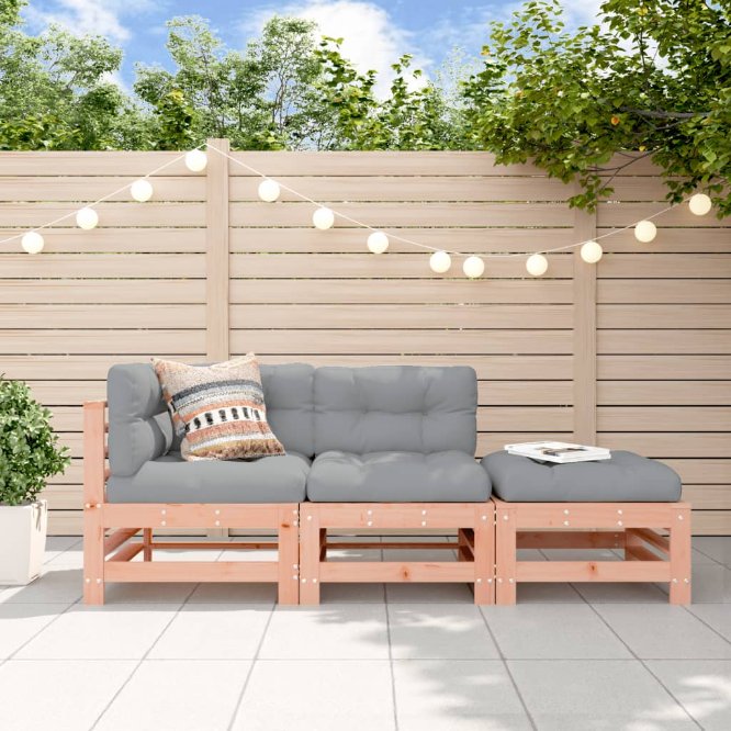 vidaXL 3-tlg. Garten-Lounge-Set mit Kissen Massivholz