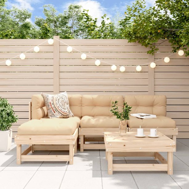 vidaXL 5-tlg. Garten-Lounge-Set mit Kissen Massivholz