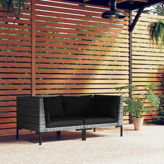 vidaXL Gartensofa mit Kissen Halbrundes Poly Rattan