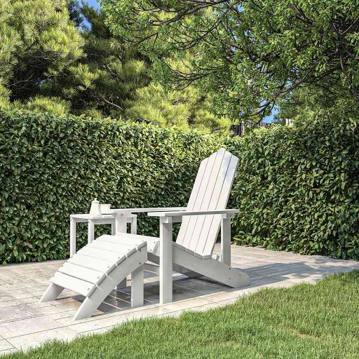 vidaXL Adirondack-Gartenstühle 2 Stk. mit Hockern HDPE Weiß