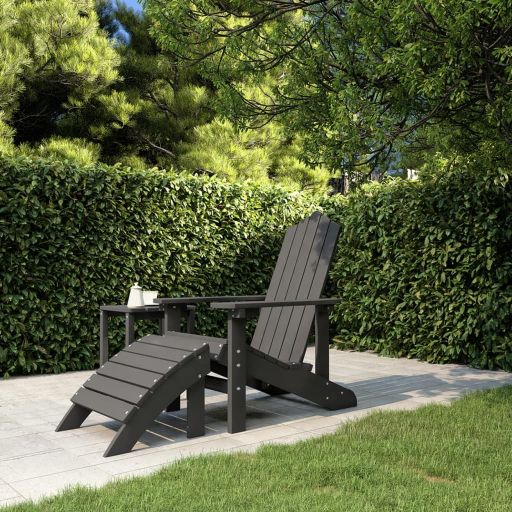 vidaXL Adirondack-Gartenstühle 2 Stk. mit Hockern HDPE Weiß
