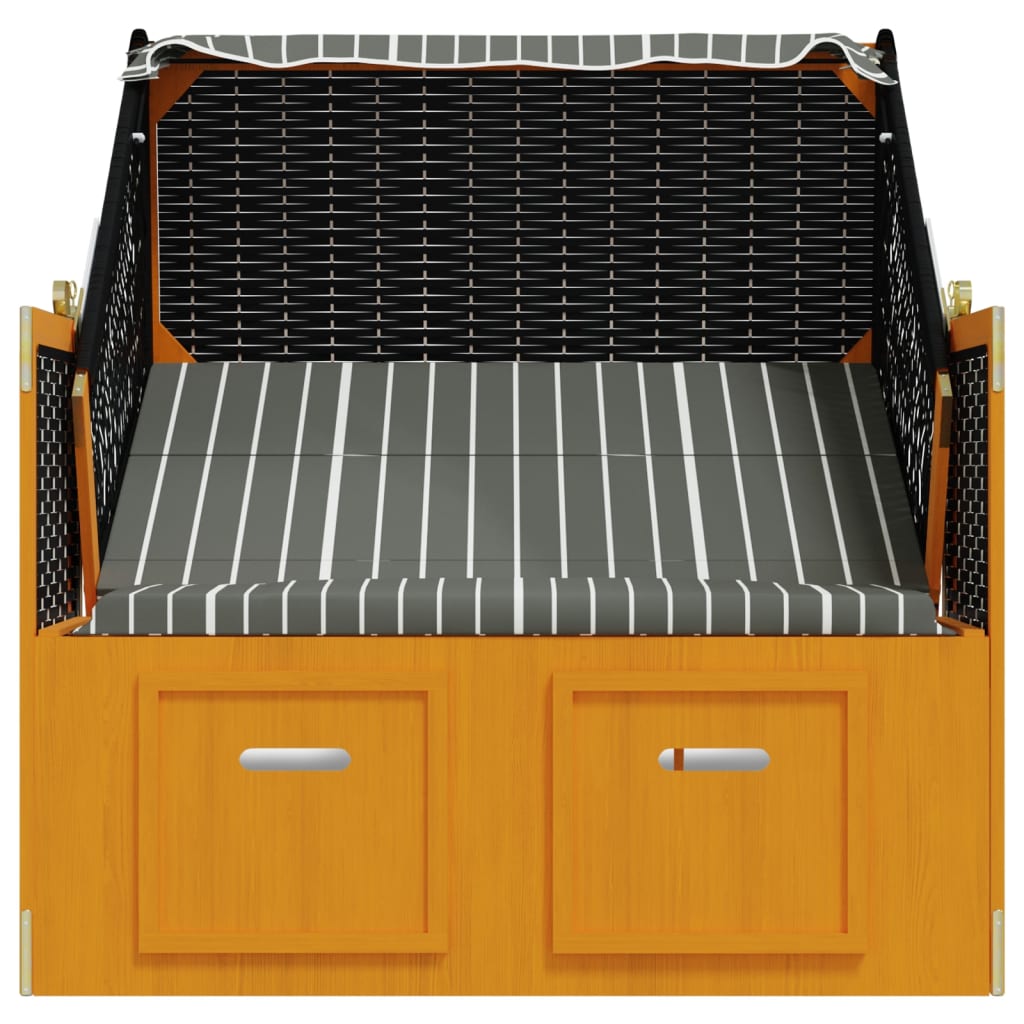 vidaXL Strandkorb mit Dach Poly Rattan und Massivholz Schwarz & Grau