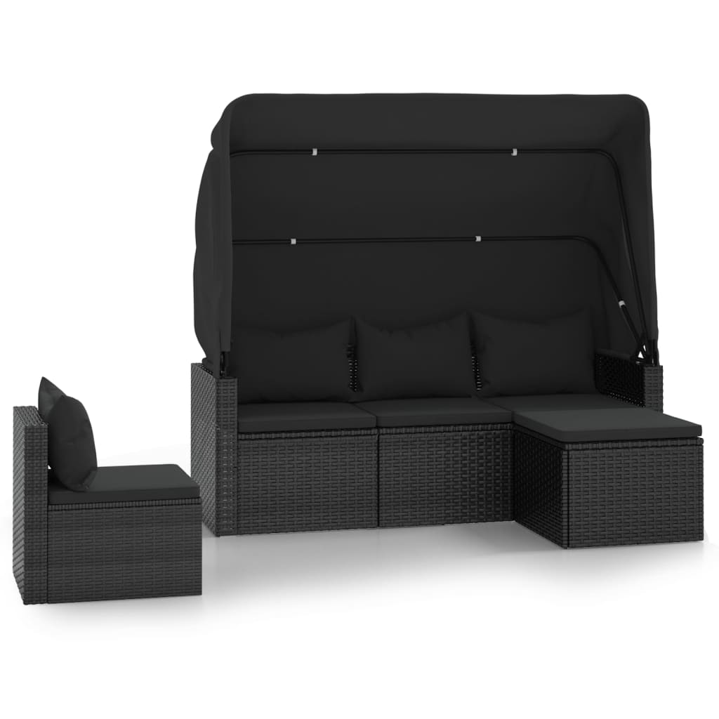 vidaXL 4-tlg. Garten-Sofagarnitur mit Kissen Schwarz Poly Rattan