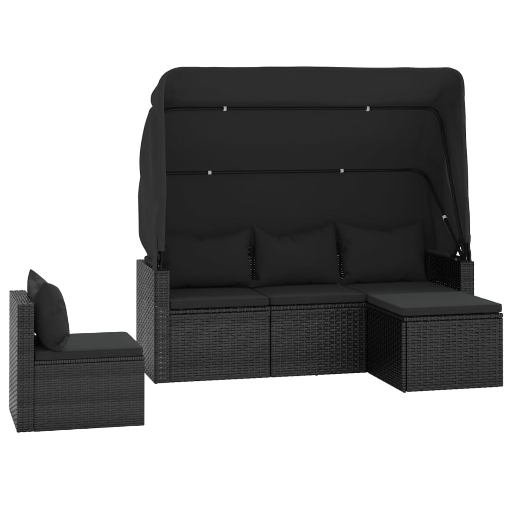 vidaXL 4-tlg. Garten-Sofagarnitur mit Kissen Schwarz Poly Rattan
