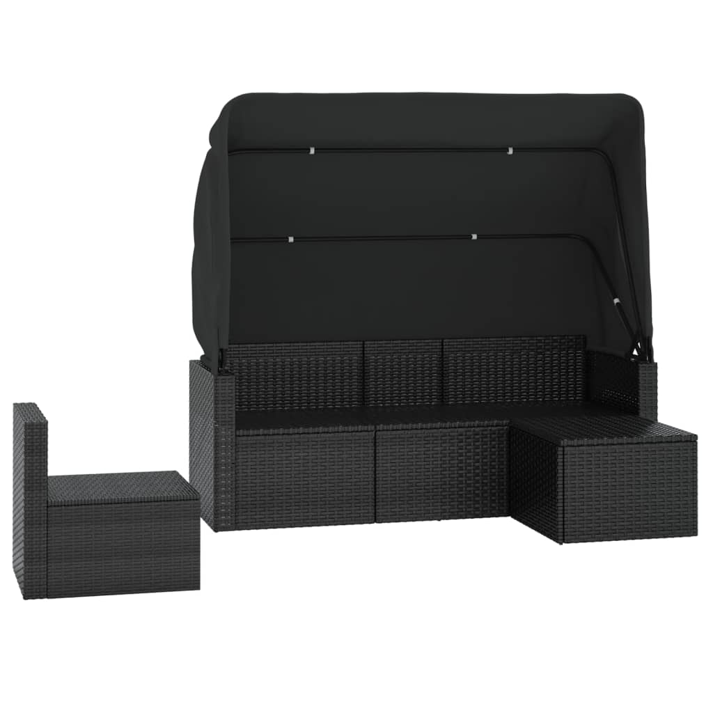 vidaXL 4-tlg. Garten-Sofagarnitur mit Kissen Schwarz Poly Rattan
