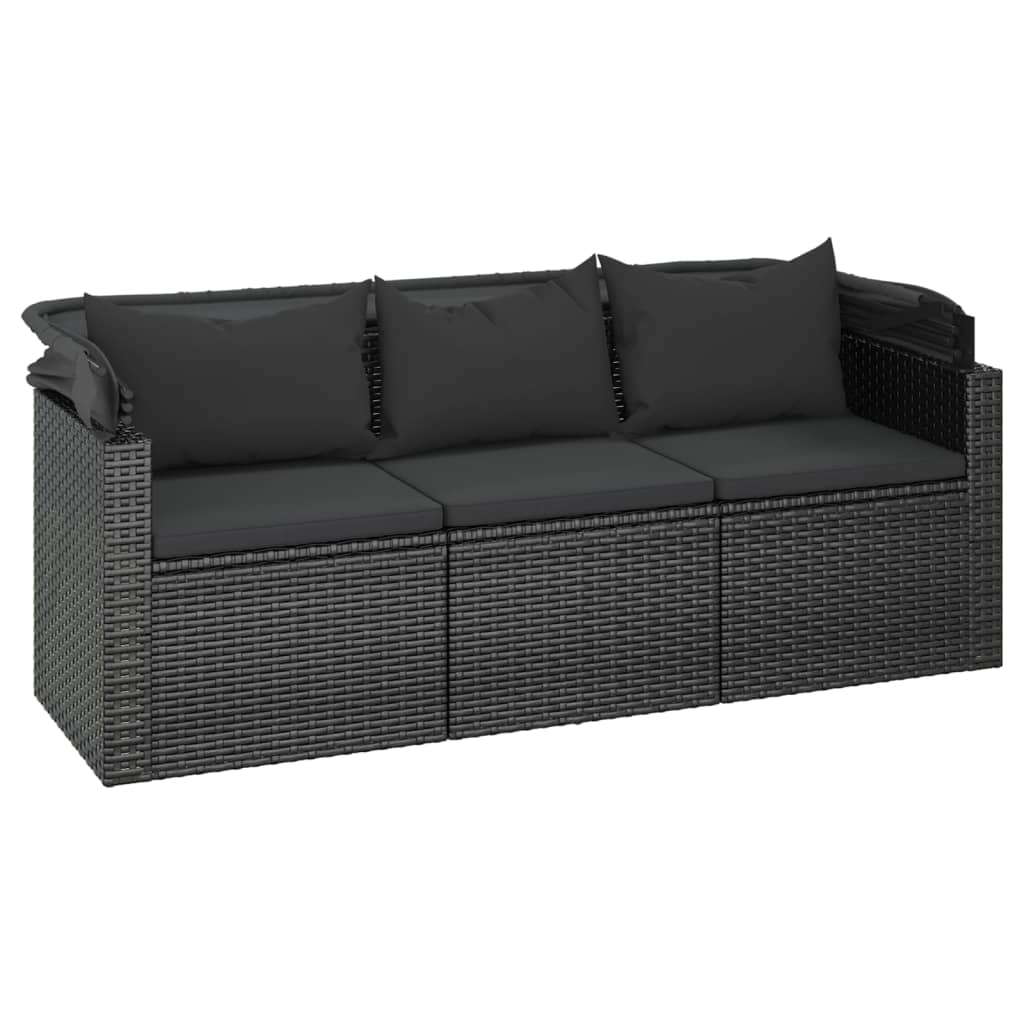 vidaXL 4-tlg. Garten-Sofagarnitur mit Kissen Schwarz Poly Rattan