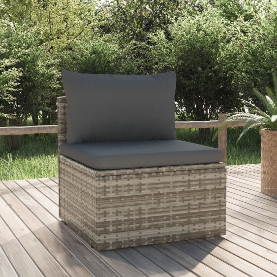 vidaXL Gartenhocker mit Kissen Grau 55x55x30 cm Poly Rattan