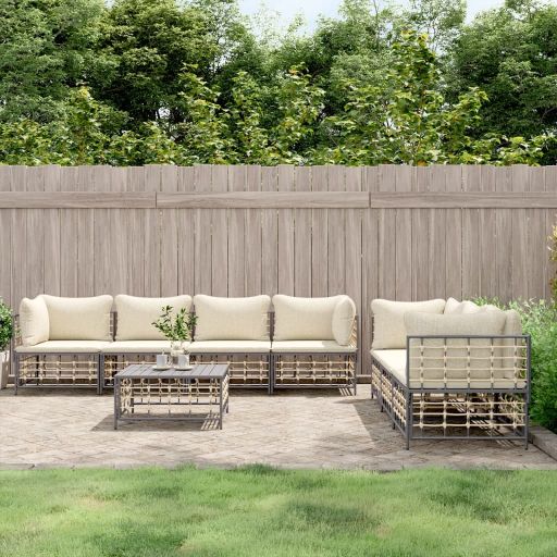 vidaXL 5-tlg. Garten-Lounge-Set mit Kissen Anthrazit Poly Rattan