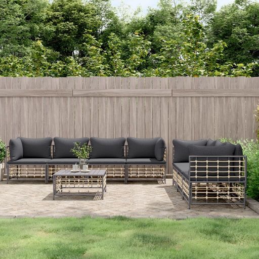 vidaXL 5-tlg. Garten-Lounge-Set mit Kissen Anthrazit Poly Rattan