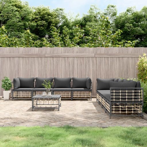 vidaXL 5-tlg. Garten-Lounge-Set mit Kissen Anthrazit Poly Rattan