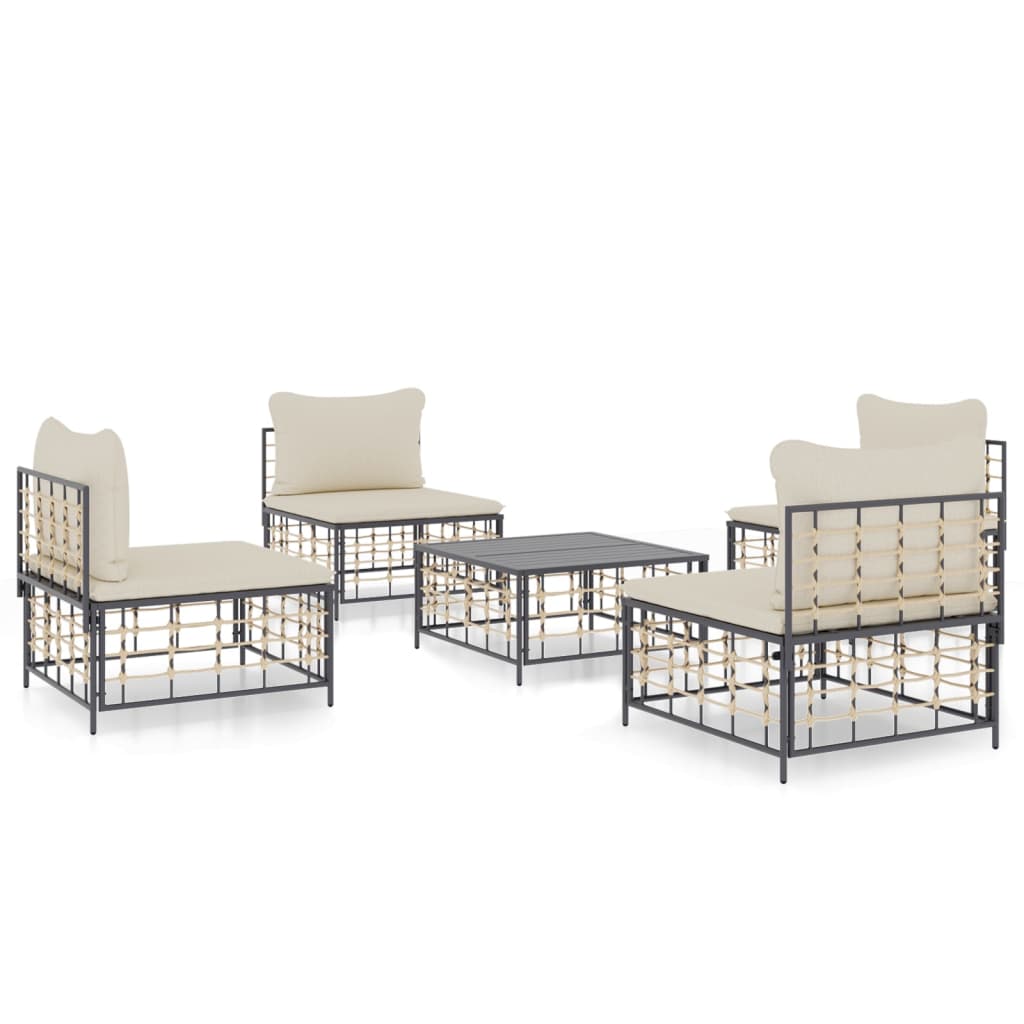 vidaXL 5-tlg. Garten-Lounge-Set mit Kissen Anthrazit Poly Rattan