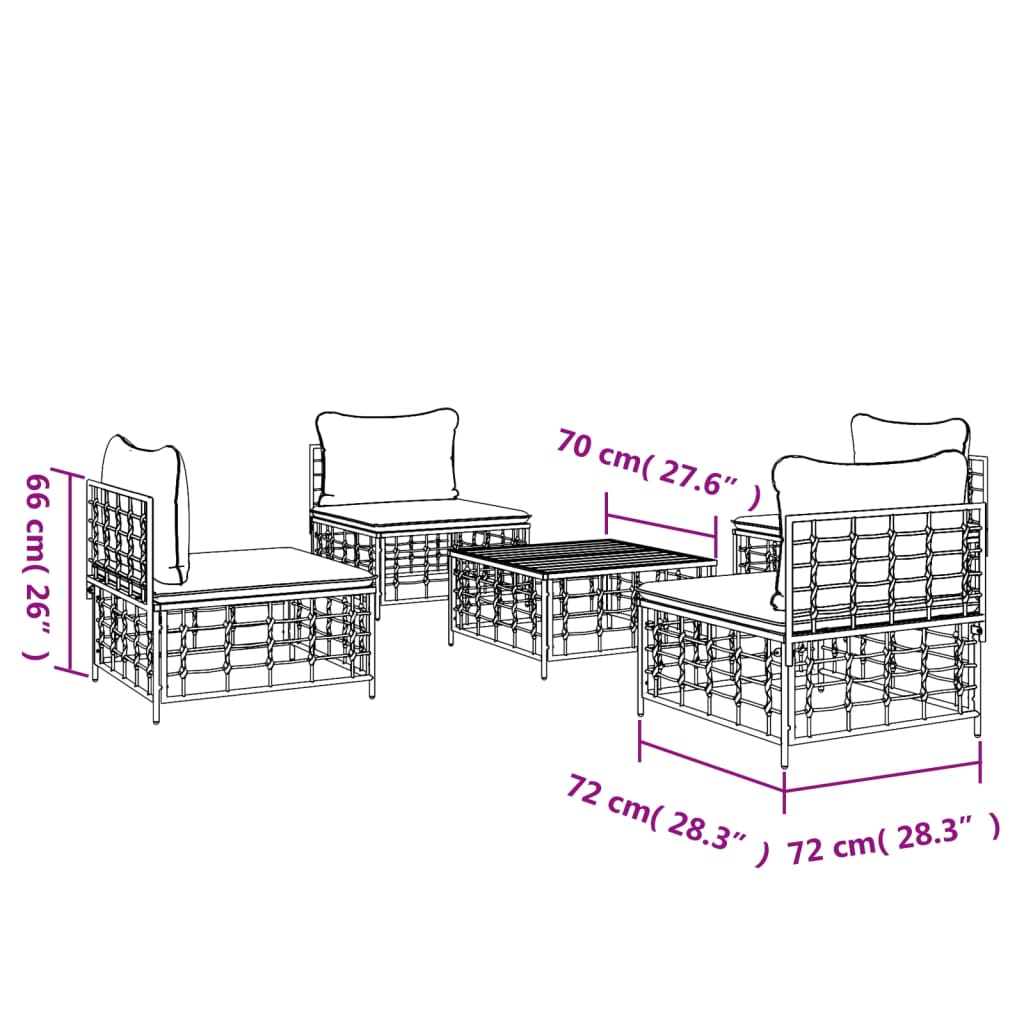 vidaXL 5-tlg. Garten-Lounge-Set mit Kissen Anthrazit Poly Rattan
