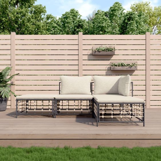vidaXL 3-tlg. Garten-Lounge-Set mit Kissen Anthrazit Poly Rattan