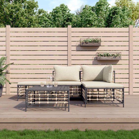 vidaXL 3-tlg. Garten-Lounge-Set mit Kissen Anthrazit Poly Rattan