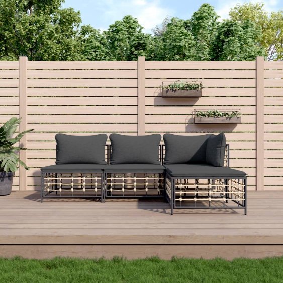 vidaXL 3-tlg. Garten-Lounge-Set mit Kissen Anthrazit Poly Rattan