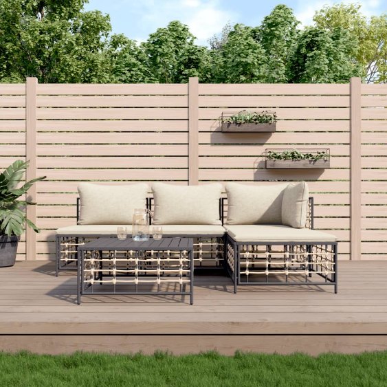 vidaXL 3-tlg. Garten-Lounge-Set mit Kissen Anthrazit Poly Rattan