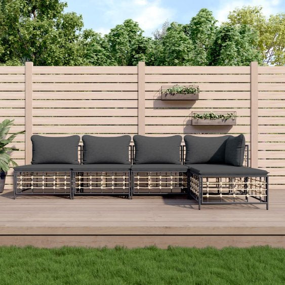 vidaXL 3-tlg. Garten-Lounge-Set mit Kissen Anthrazit Poly Rattan