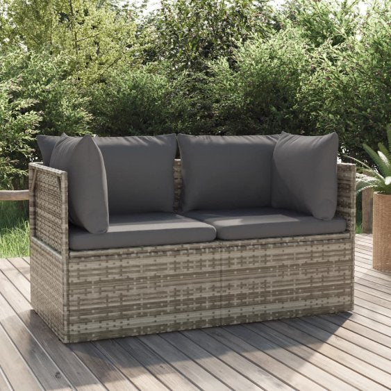 vidaXL Gartenhocker mit Kissen Grau 55x55x30 cm Poly Rattan