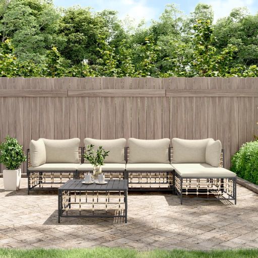 vidaXL 3-tlg. Garten-Lounge-Set mit Kissen Anthrazit Poly Rattan