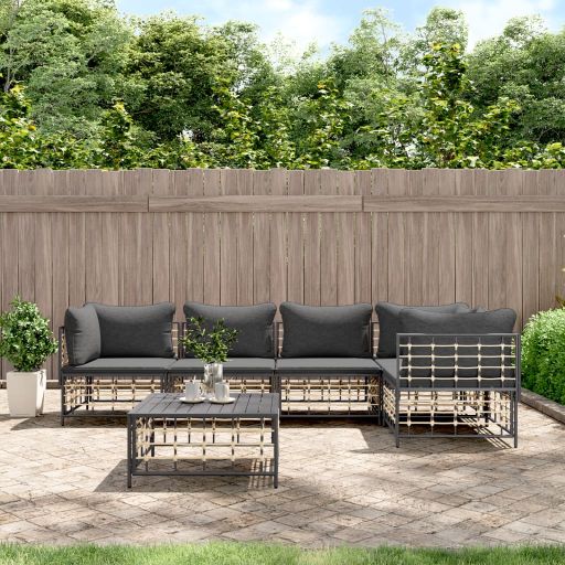 vidaXL 3-tlg. Garten-Lounge-Set mit Kissen Anthrazit Poly Rattan