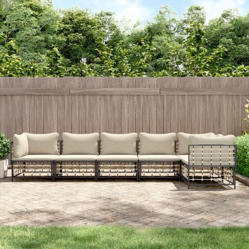 vidaXL 3-tlg. Garten-Lounge-Set mit Kissen Anthrazit Poly Rattan